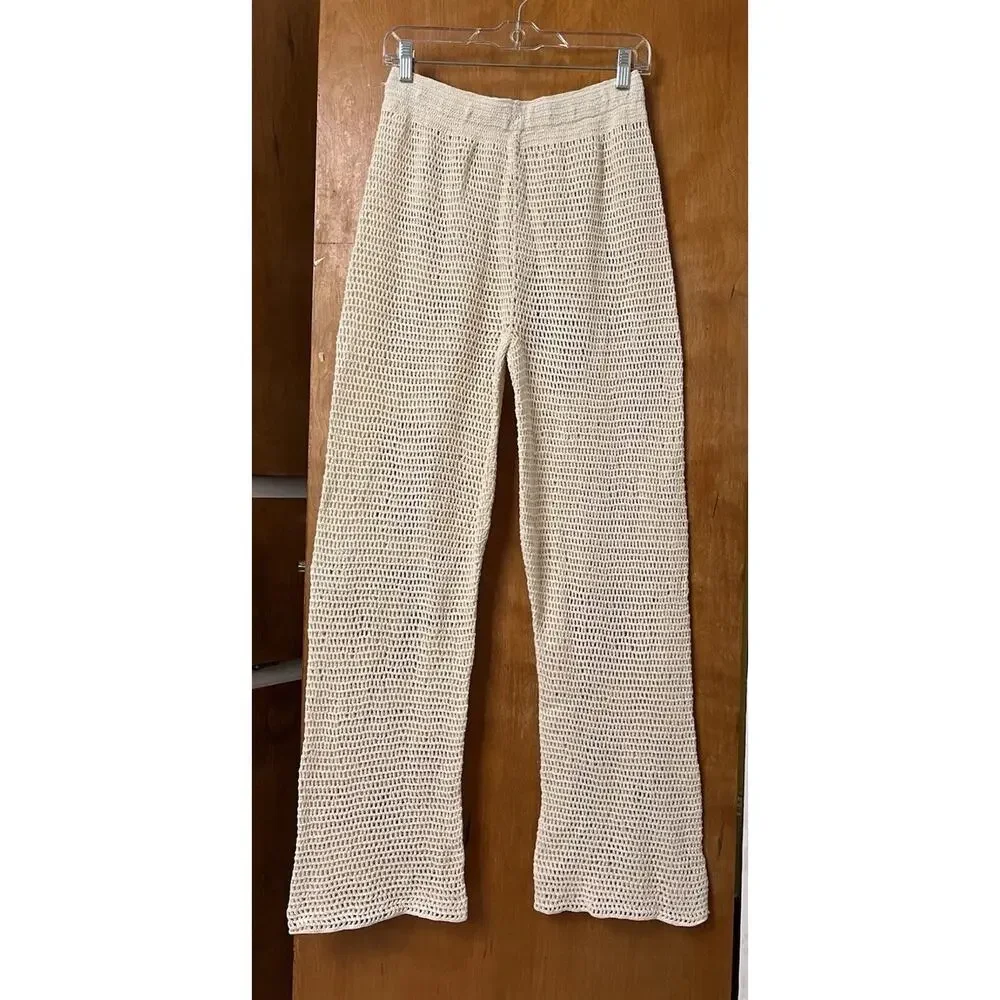PQ Swim Eliza Crochet High Waist Pants Ivory Cream Beach Size XS/S Festival Boho